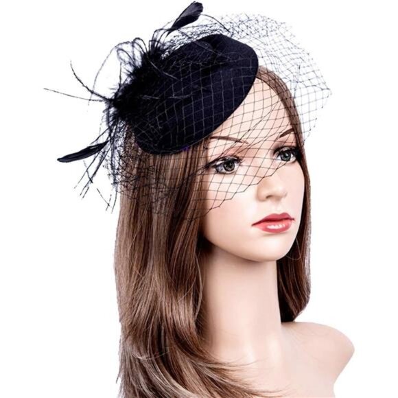 Fascinators Hats 20s 50s Hat Pillbox Hat Cocktail Tea Party Headwear with Veil - Picture 2 of 7
